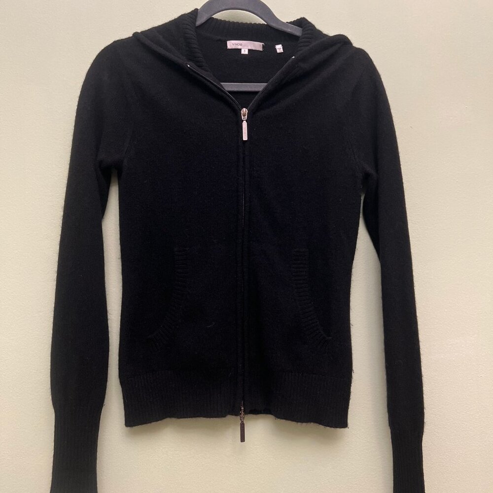 Vince Black 100% Cashmere Zip Hoodie, Small